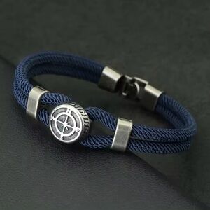 COPY - New Mens Compass Blue Rope Bracelet